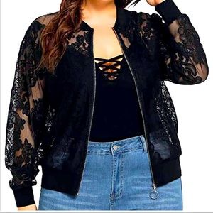 TORRID SZ1 Black Lace Embroidered Bomber Jacket
